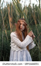 Portrait Of A Little Girl In Ethnic Eastern European Clothes