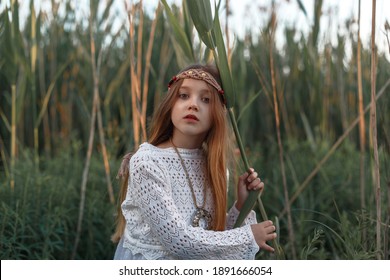 Portrait Of A Little Girl In Ethnic Eastern European Clothes