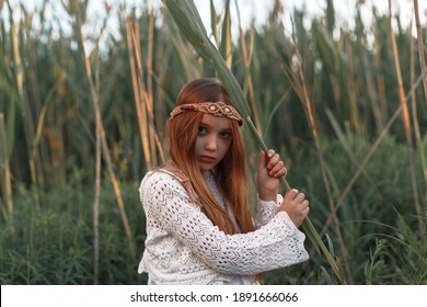 Portrait Of A Little Girl In Ethnic Eastern European Clothes