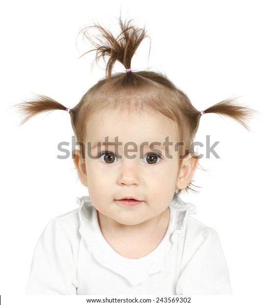 Portrait Little Girl Funny Ponytail Stock Photo Edit Now