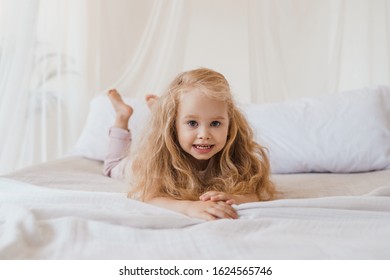 Portrait Little Girl On Bed Her Stock Photo 1624565746 | Shutterstock