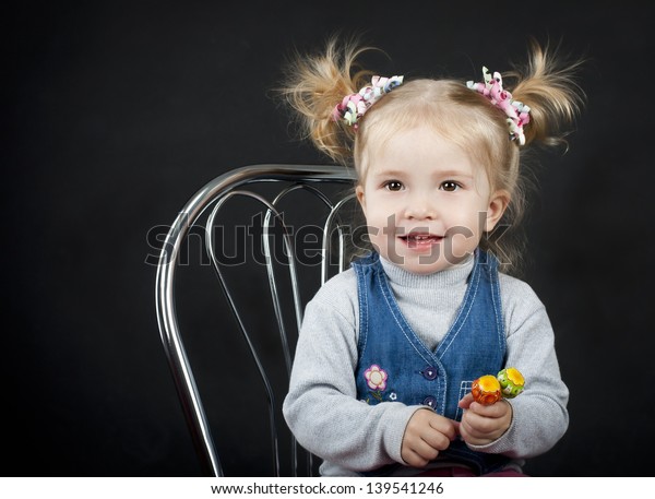 Portrait Little Girl Ponytail Hairstyle Stock Image