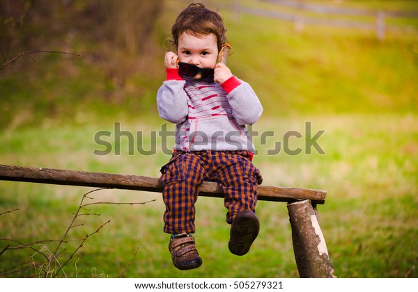Portrait Little Kid Glasses Hand Child Stock Photo Edit Now