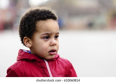 Portrait Of A Little Upset Toddler Boy Crying. 