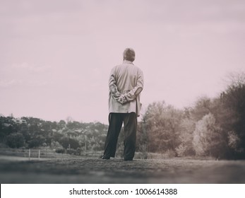 Portrait Of A Lonely Elderly Man. Black And White Image.