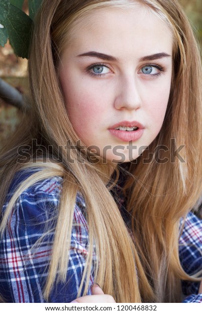 Portrait Lovely Natural Blondehaired Blueeyed Teenage Stock Photo
