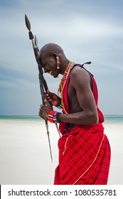 Portrait Of A Maasai Warrior In Africa. Tribe, Diani Beach, Culture