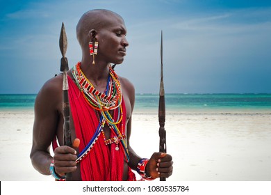 portrait of a Maasai warrior in Africa. Tribe, Diani beach, culture