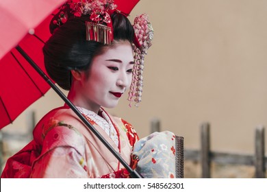 Portrait Of  A Maiko Geisha In Gion Kyoto