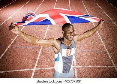 Portrait Of A Male Athlete With UK Flag