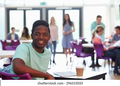 Portrait Of Male College Student Relaxing In Cafeteria