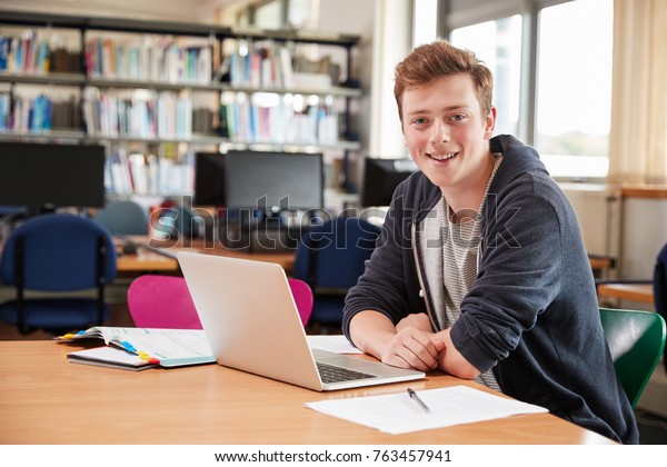 Portrait Male Student Working Laptop College Stock Photo (edit Now 