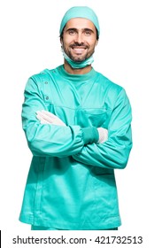 Portrait Of A Male Surgeon. Isolated On White