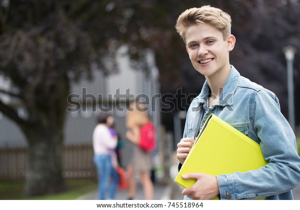 Portrait Male Teenage Student Outside School Stock Photo 745518964 ...