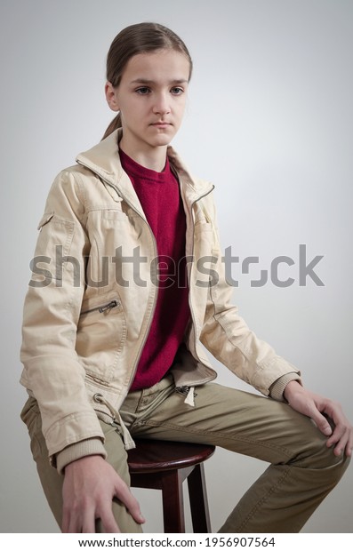 Portrait Male Teenager Long Hair Casual Stock Photo E