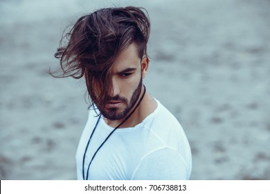 Portrait Of A Man With Beard And Modern Hairstyle