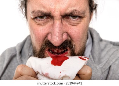 A Portrait Of A Man With Bloody Mouth