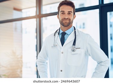 Portrait, man and confident doctor in hospital for healthcare service, career or medicine in Italy. Face, medical professional and expert surgeon, employee and physician working at wellness clinic - Powered by Shutterstock