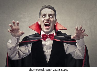 portrait of man disguised as Dracula