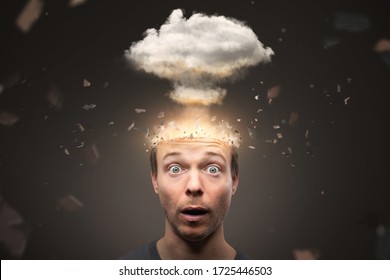 Portrait of a man with an exploding mind