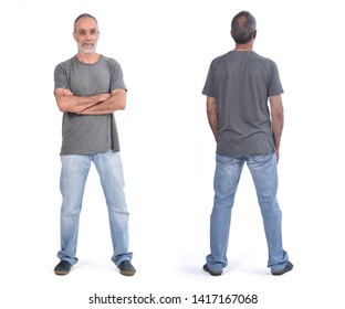 Portrait Of A Man Front And Back On White Background