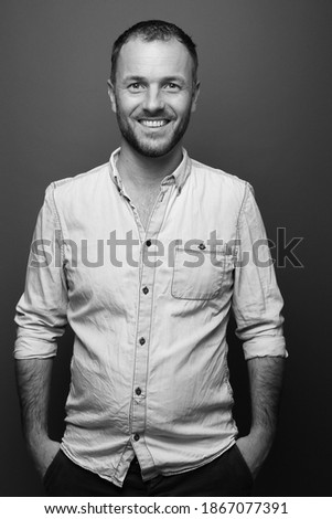 Similar – Image, Stock Photo young guy smiles and touches hair