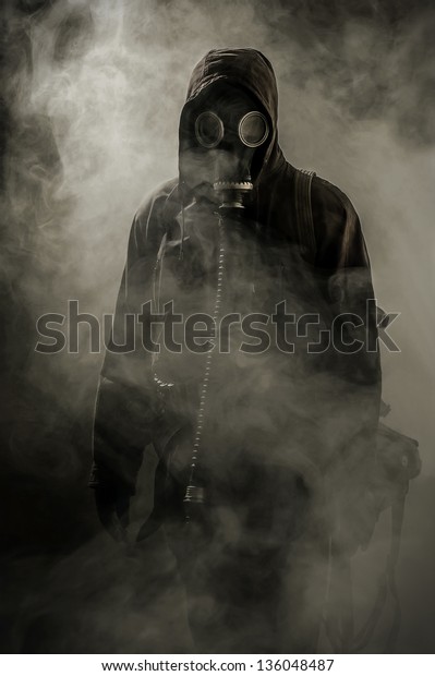 Portrait Man Gas Mask Smoke After Stock Photo (Edit Now) 136048487