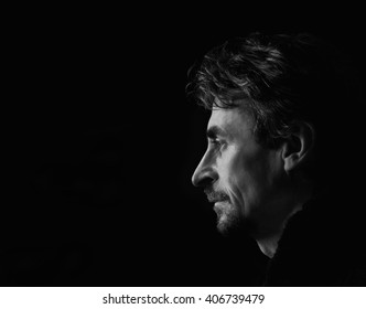 Portrait Of A Man.Low Key,black And White.