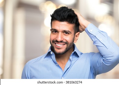 Portrait Of A Man Touching His Hair