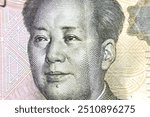 The portrait of Mao Zedong (Mao Tse-Tung) (26 December 1893 – 9 September 1976) from the obverse side of 1 one Chinese Yuan cash money bill banknote, issued by by People