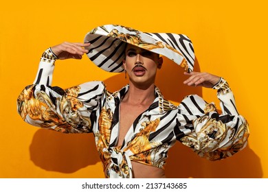 Portrait of Marvellous Drag Queen Diva with yellow background