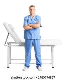 Portrait of massage therapist on white background