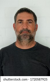 Portrait Of Mature Adult Man (male Age 40-50) With Beard Looking At Camera. Real People. Copy Space