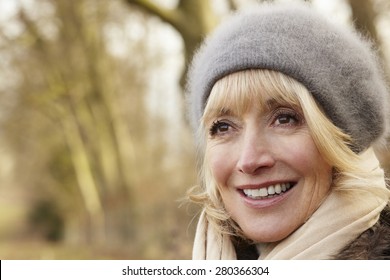 Portrait Mature Woman Outdoors In Winter