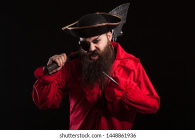 Portrait Medieval Bearded Pirate On Black Stock Photo 1448861936 ...