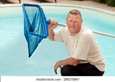 Portrait Of A Middle Aged Caucasian Swimming Pool Cleaner.