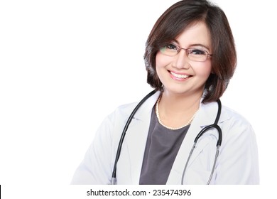 Portrait Of Middle Aged Female Doctor With Stethoscope Isolated Over White Background