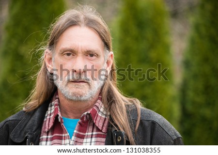 Portrait Middle Aged Man Long Hair Stockfoto Jetzt