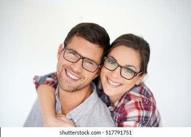 Portrait Of Middle-aged Couple With Eyeglasses, Isolated