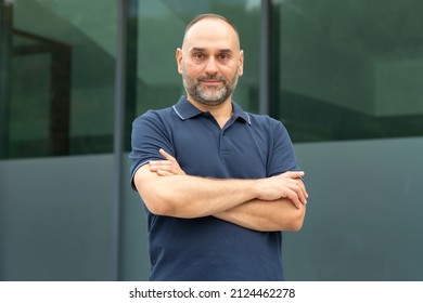 Portrait Of A Middle-aged Man. Mature Man 50 Years Old Looking At The Camera.
