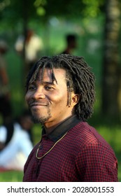 Portrait Of A Middle-aged Man With A Traditional Hairstyle. Representative Of The Race, Originally From Cameroon.