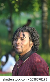 Portrait Of A Middle-aged Man With A Traditional Hairstyle. Representative Of The Race, Originally From Cameroon.