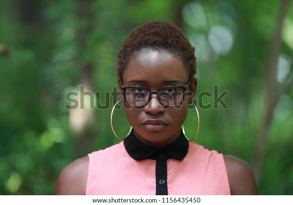 Portrait Modern African American Woman Glasses Royalty Free