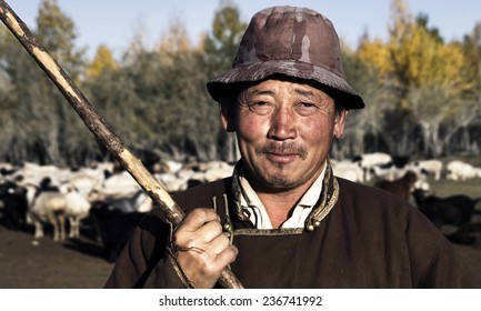 Portrait Of Mongolian Man Famer.