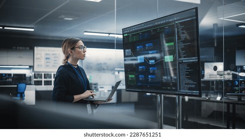 Portrait of a Multiethnic QA Engineer Working on Finding and Fixing Bugs in a Product or Program Software Code Before the Launch. Female Using Laptop Computer, Collaborating with Developers Online - Shutterstock ID 2287651251