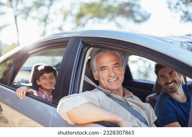 Portrait of multi-generation men inside car - Powered by Shutterstock