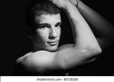 Portrait Muscular Young Man Black White Stock Photo 80728180 | Shutterstock