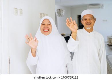 Portrait Muslim Grandparents Saying Goodbye After Stock Photo ...