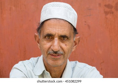 Portrait muslim man in Srinagar, Kashmir, India. Close up