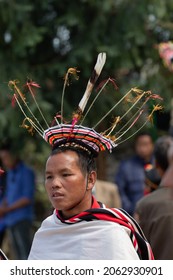 Portrait of a Naga tribes man dressed in traditional attire at Kohima Nagaland India on 4 December 2016
